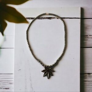Hematite Cannabis Novelty Leaf Unisex Bead Necklace